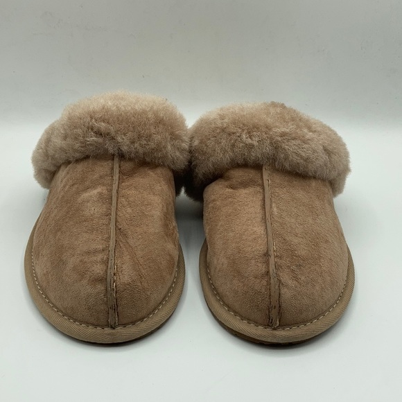 UGG Scufette Fawn Suede Sheepskin Slippers - Picture 2 of 8